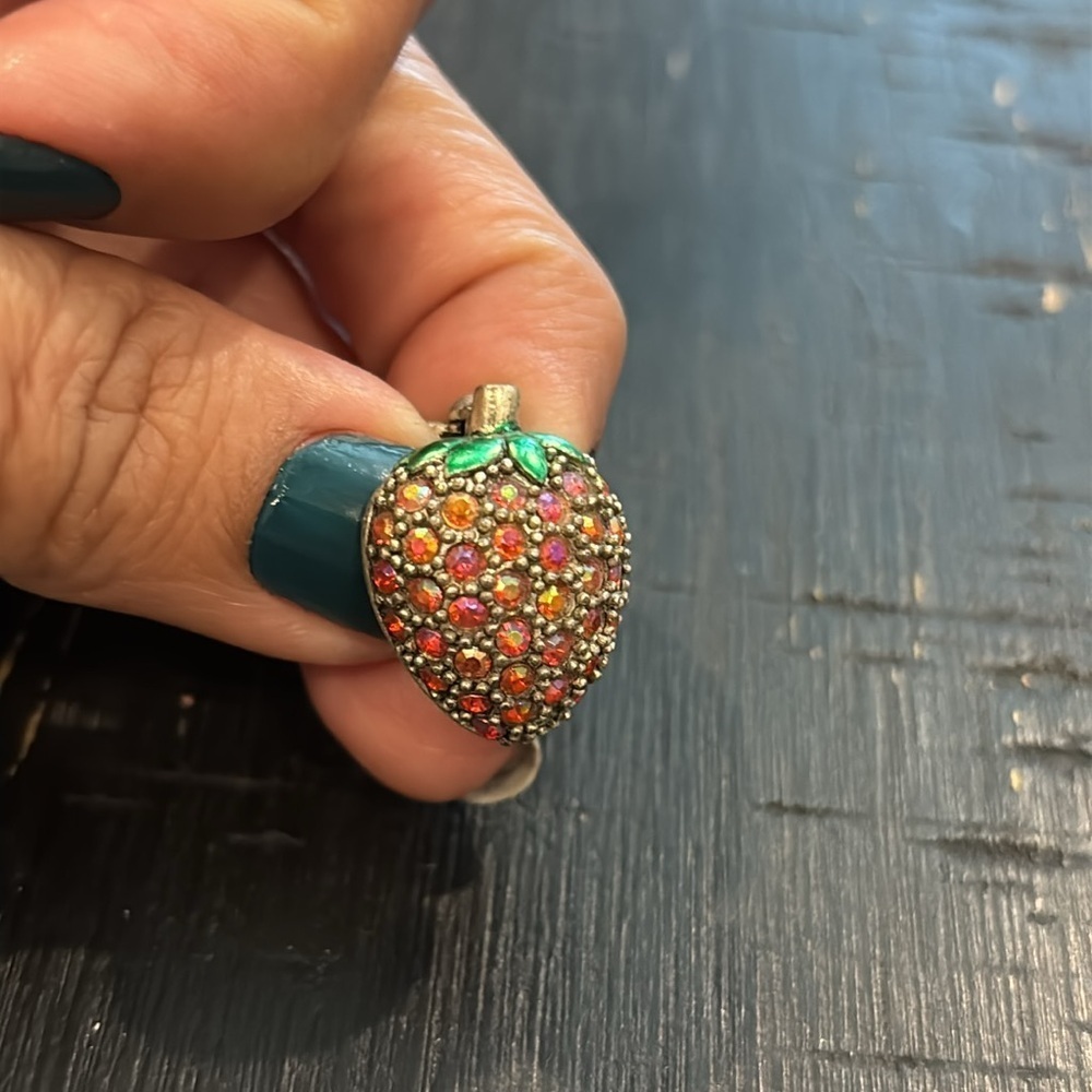 Laila Rowe Rhinestone Brooch Red Aurora Borealis Colorful Strawberry Pin Small - Picture 5 of 6
